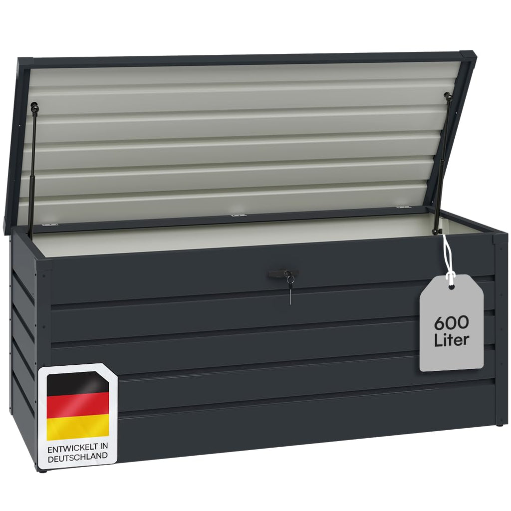 STEELSØN Gartenbox Dorado Metall Anthrazit wasserdicht abschließbar Auflagenbox mit Deckel Outdoor Aufbewahrungsbox