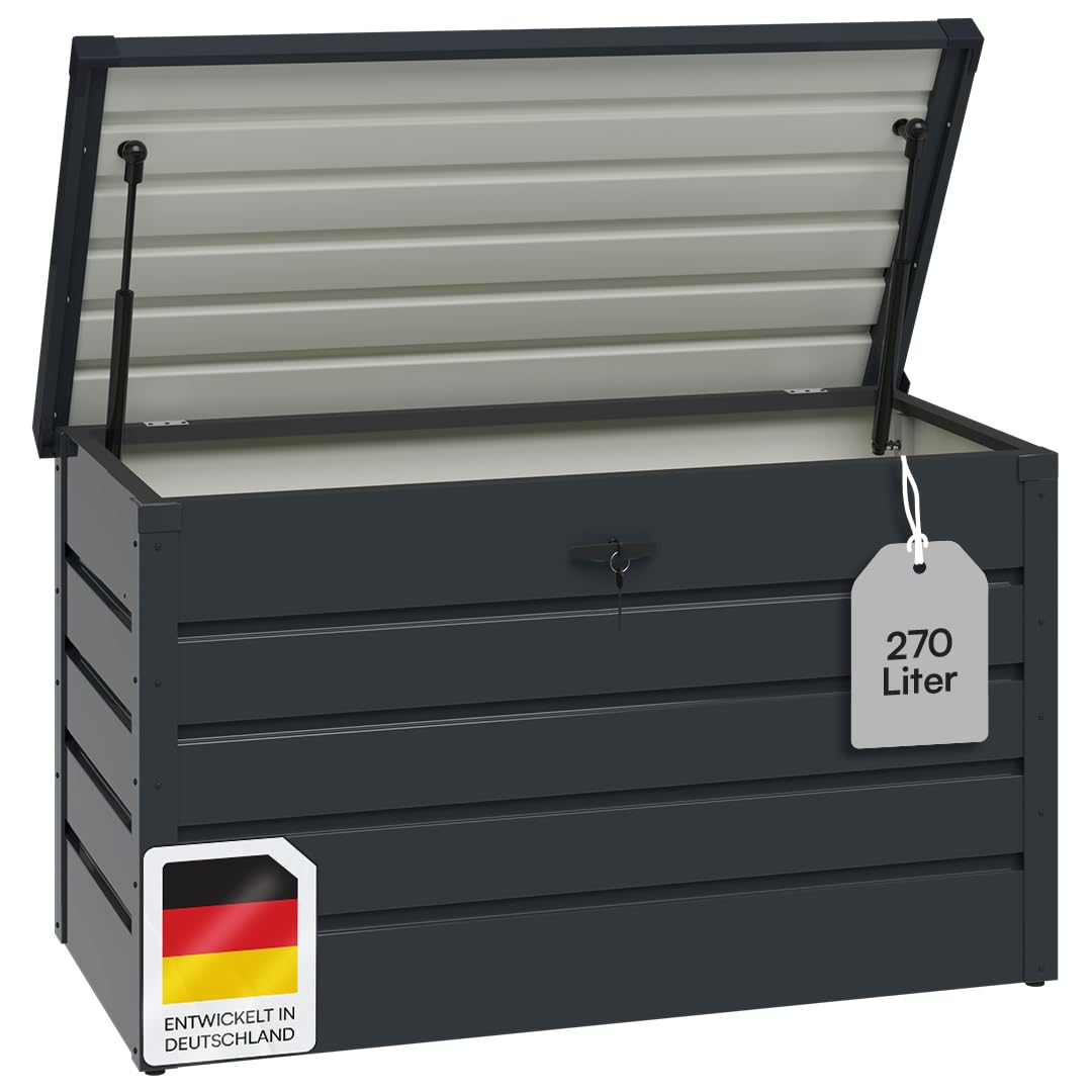 STEELSØN Gartenbox Dorado Metall Anthrazit wasserdicht abschließbar Auflagenbox mit Deckel Outdoor Aufbewahrungsbox
