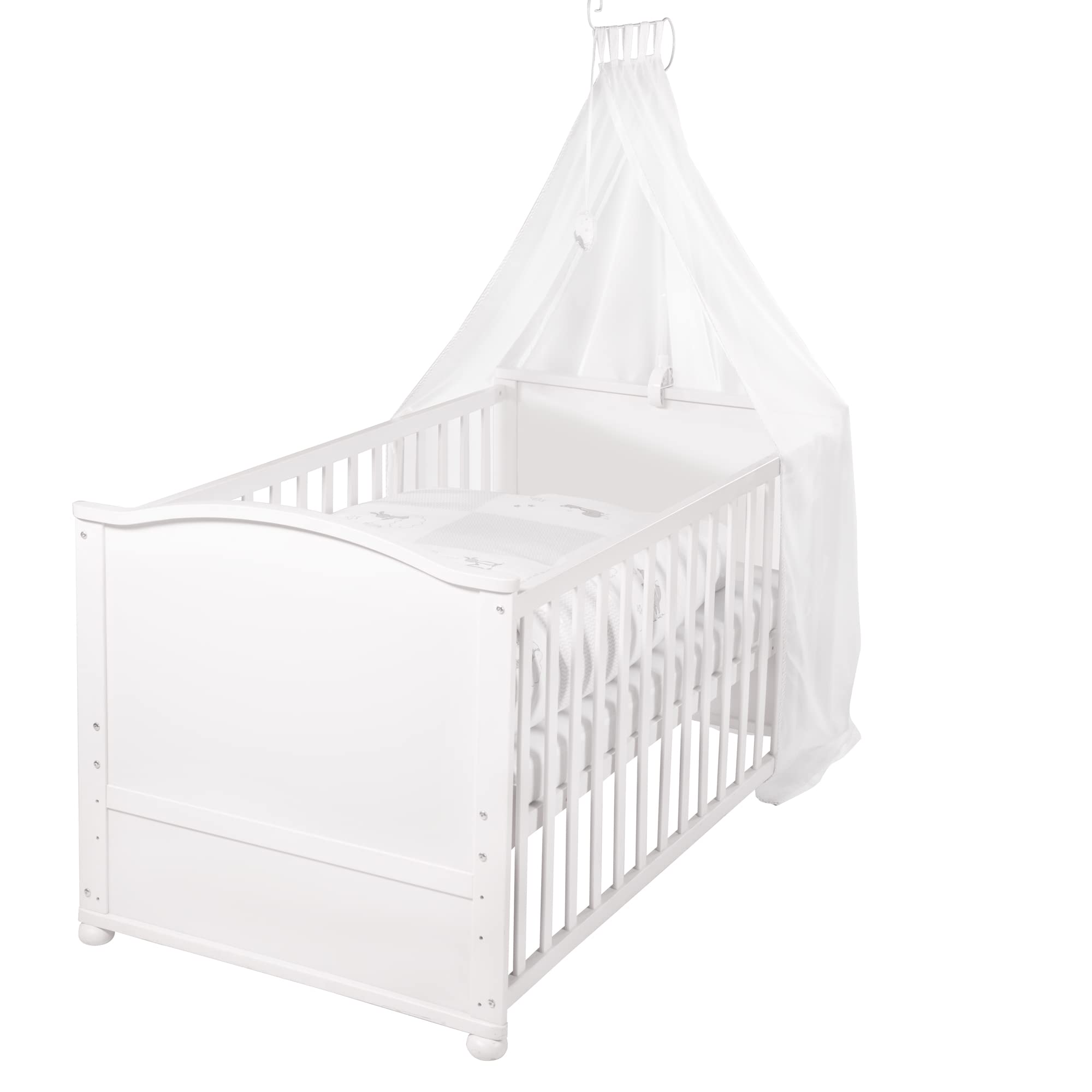 roba Babybett Set 70x140 mit Matratze, Bettwäsche & Himmel, Umbaubar zum Juniorbett