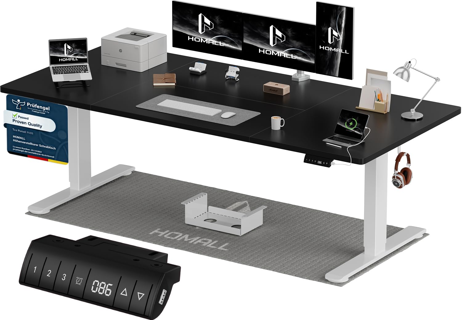 Homall Elektrischer Schreibtisch höhenverstellbar mit USB & Kabelmanagement – Standing Desk mit Memory-Funktion Weiß