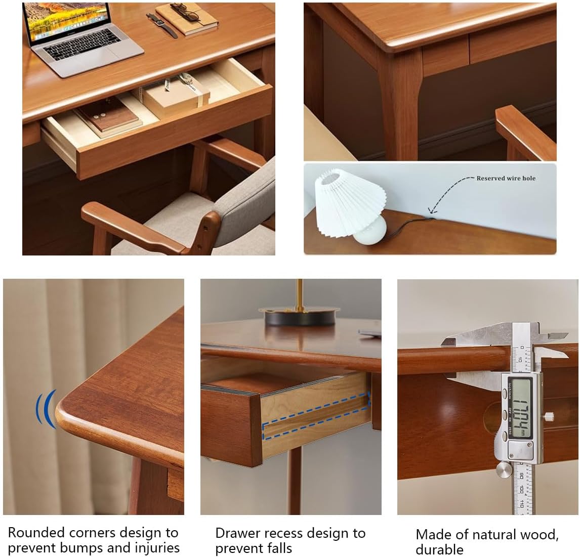 Mid Century Moderner Schreibtisch aus Massivholz, Vintage-Schreibtisch mit Aufbewahrungsschublade für kompaktes Heimbüro (120 cm)