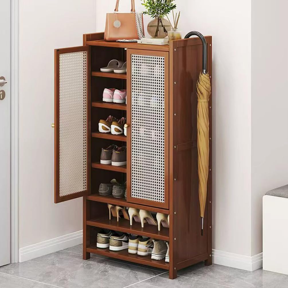 Schuhschrank aus Bambus mit Korbgeflecht-Türen, Schuhregal mit Stauraum, Moderner Schuhschrank für Flur, Wohnzimmer und Schlafzimmer