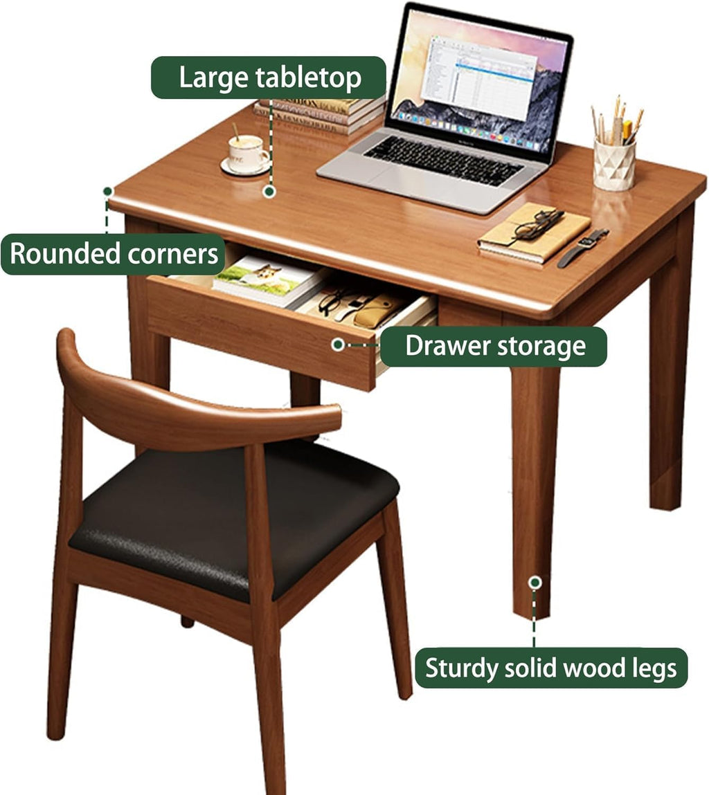 Mid Century Moderner Schreibtisch aus Massivholz, Vintage-Schreibtisch mit Aufbewahrungsschublade für kompaktes Heimbüro (120 cm)