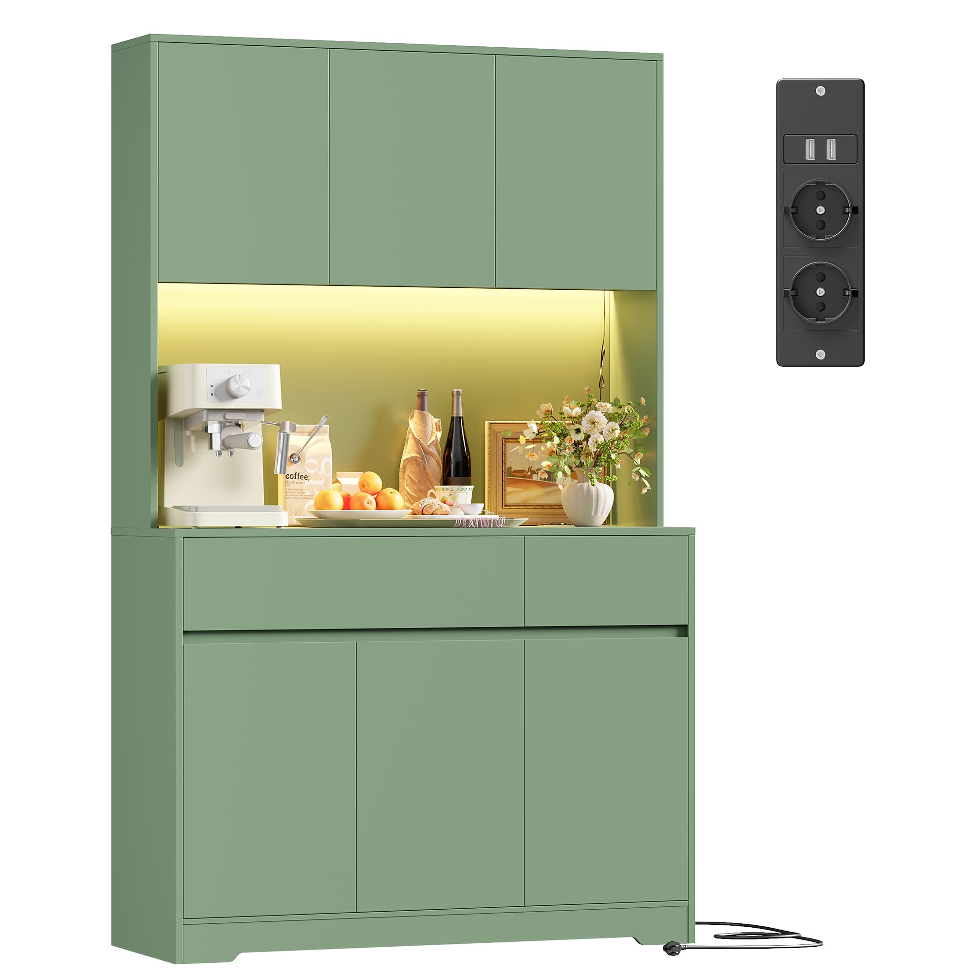 FirFurd Küchenschrank Buffetschrank Weiß 180x100x38,5 cm mit LED, Steckdose, Arbeitsplatte, Sideboard mit Türen & Schubladen