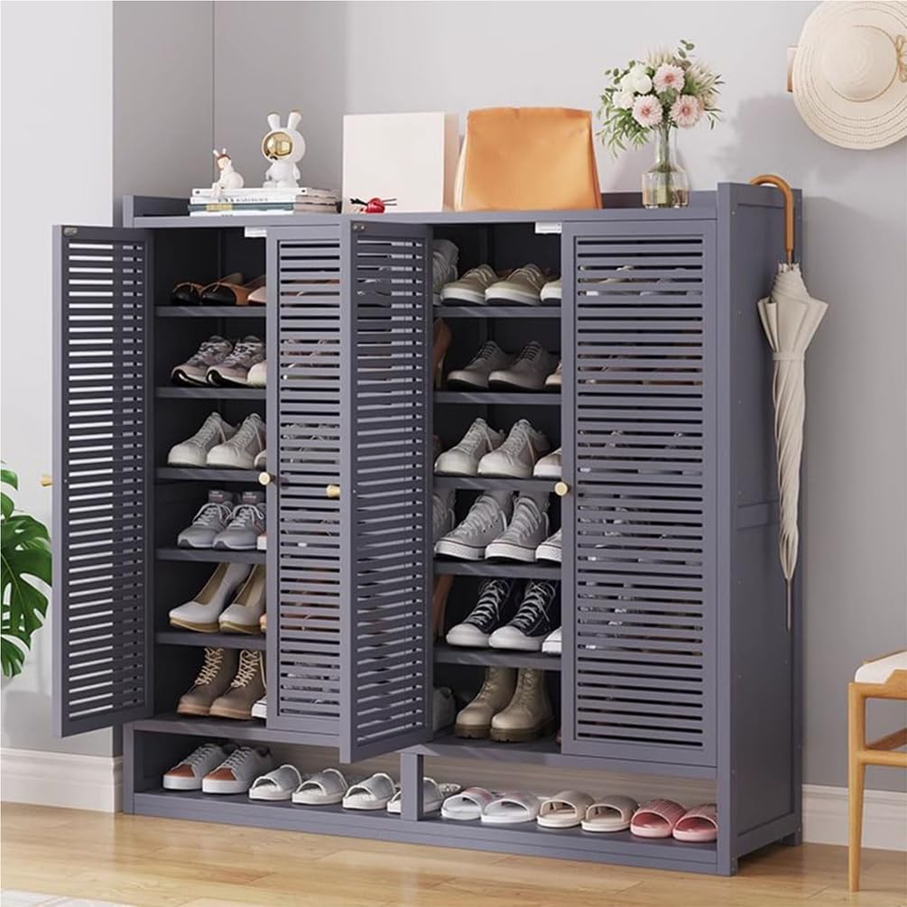 Schuhschrank aus Bambus mit Korbgeflecht-Türen, Schuhregal mit Stauraum, Moderner Schuhschrank für Flur, Wohnzimmer und Schlafzimmer