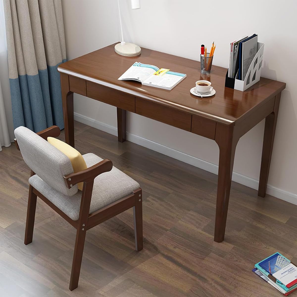 Mid Century Moderner Schreibtisch aus Massivholz, Vintage-Schreibtisch mit Aufbewahrungsschublade für kompaktes Heimbüro (120 cm)