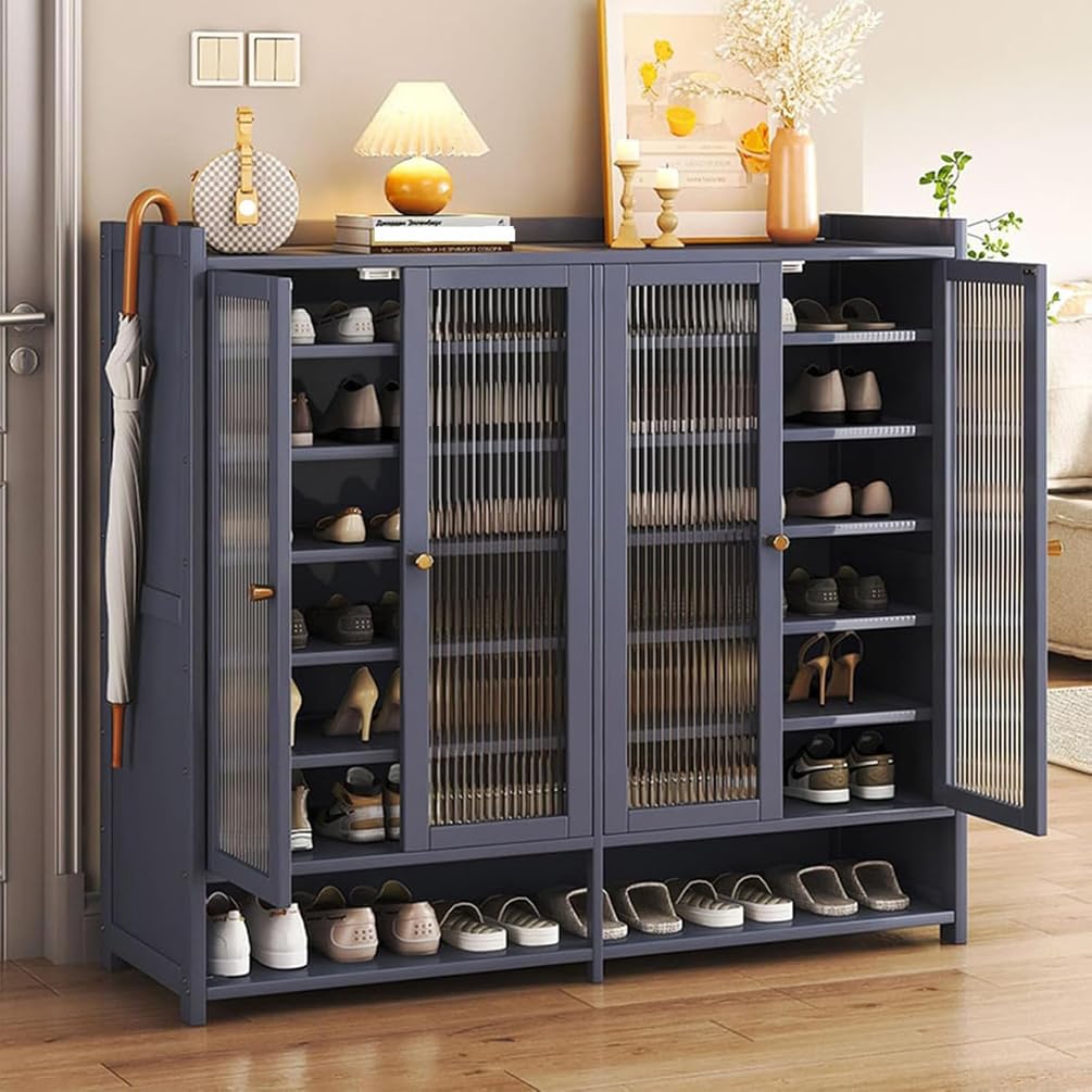 Schuhschrank aus Bambus mit Korbgeflecht-Türen, Schuhregal mit Stauraum, Moderner Schuhschrank für Flur, Wohnzimmer und Schlafzimmer