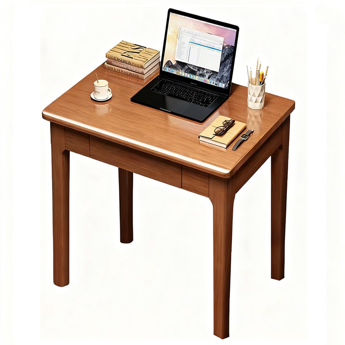 Mid Century Moderner Schreibtisch aus Massivholz, Vintage-Schreibtisch mit Aufbewahrungsschublade für kompaktes Heimbüro (120 cm)