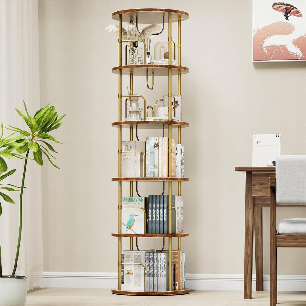 360° Drehbares Bücherregal aus Holz, Rundes Standregal mit Verstellbaren Ebenen, Freistehendes Bücherregal für Wohnzimmer, Schlafzimmer und Büro