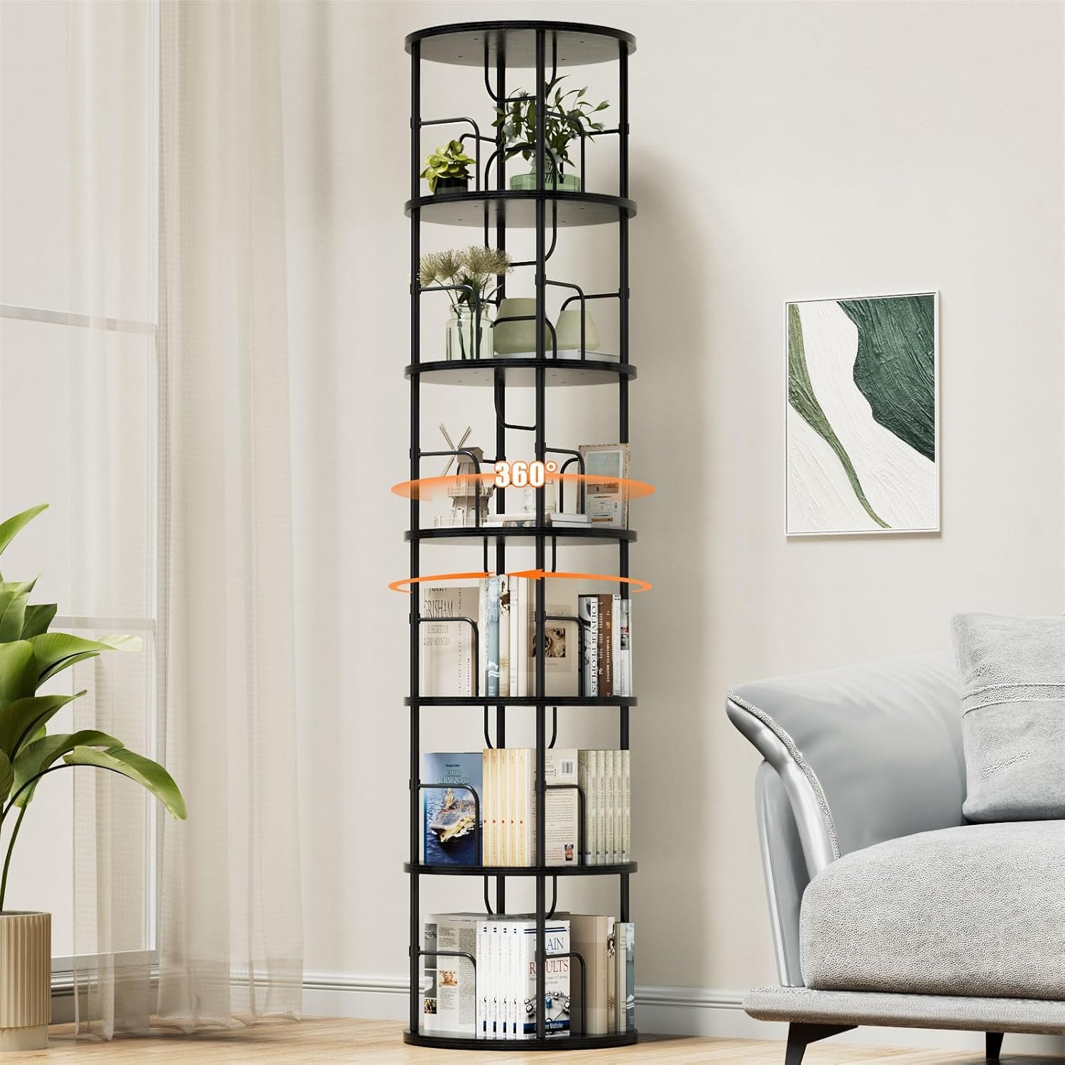 360° Drehbares Bücherregal aus Holz, Rundes Standregal mit Verstellbaren Ebenen, Freistehendes Bücherregal für Wohnzimmer, Schlafzimmer und Büro