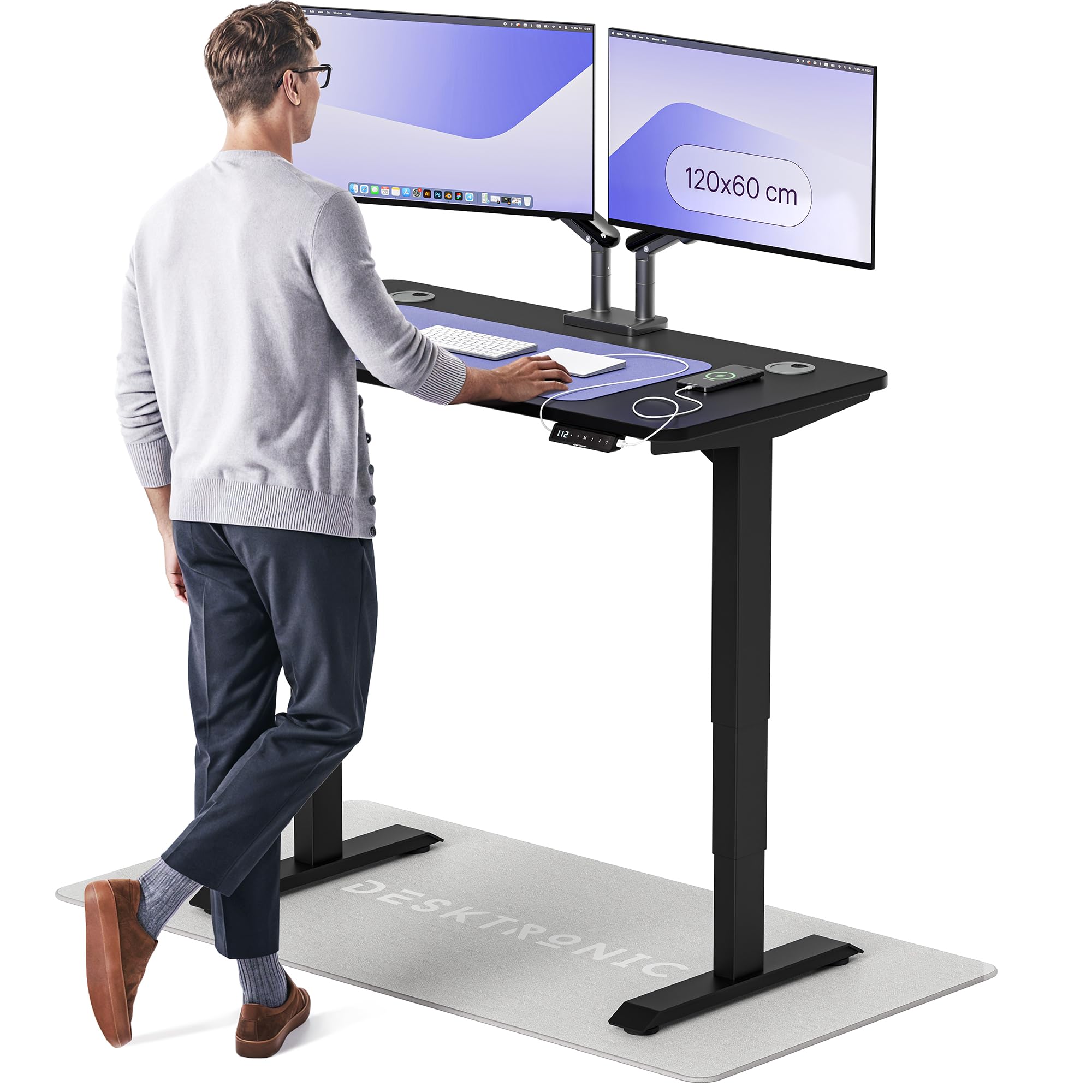 Desktronic HomePro Höhenverstellbarer Schreibtisch Elektrisch – Ergonomischer Steh Sitz Schreibtisch mit Dual Motor, Touchscreen, USB-A & USB-C