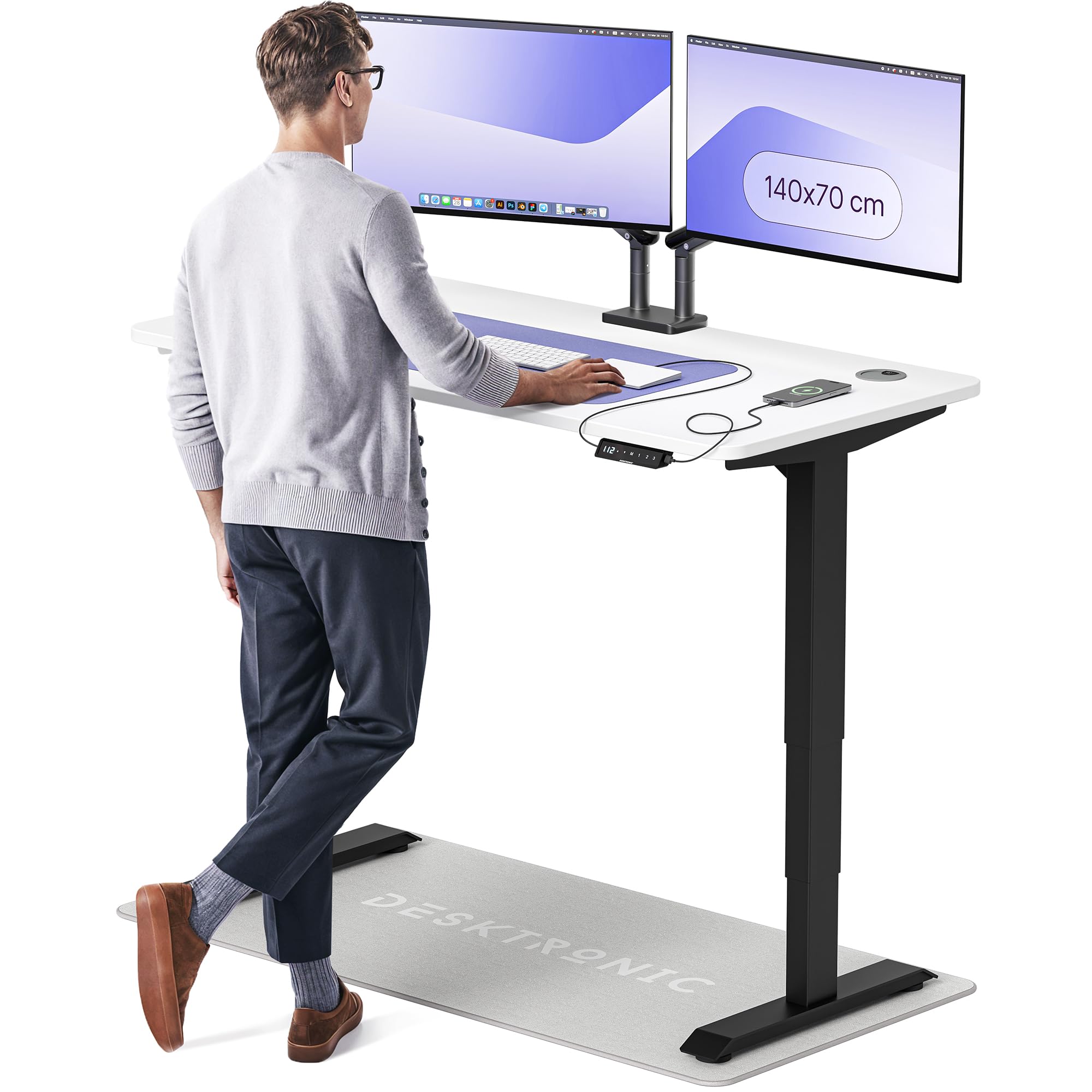 Desktronic HomePro Höhenverstellbarer Schreibtisch Elektrisch – Ergonomischer Steh Sitz Schreibtisch mit Dual Motor, Touchscreen, USB-A & USB-C