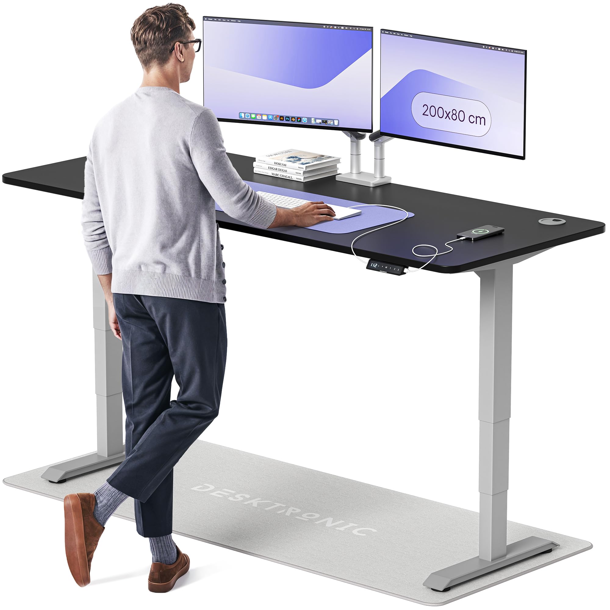 Desktronic HomePro Höhenverstellbarer Schreibtisch Elektrisch – Ergonomischer Steh Sitz Schreibtisch mit Dual Motor, Touchscreen, USB-A & USB-C