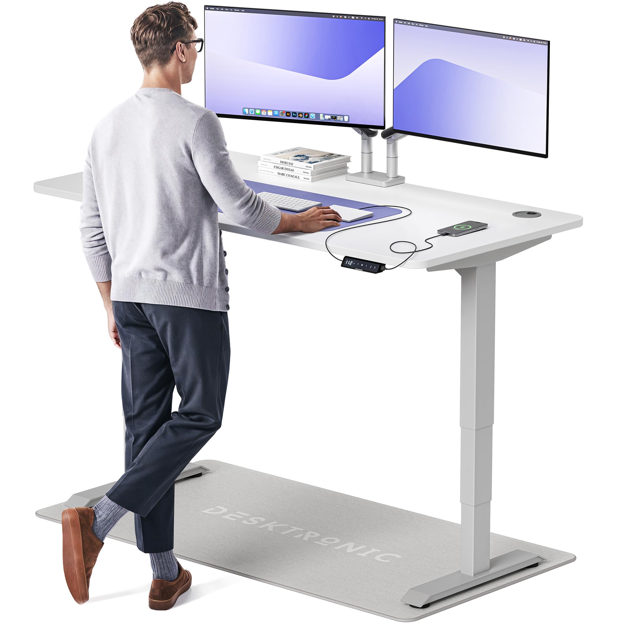 Desktronic HomePro Höhenverstellbarer Schreibtisch Elektrisch – Ergonomischer Steh Sitz Schreibtisch mit Dual Motor, Touchscreen, USB-A & USB-C