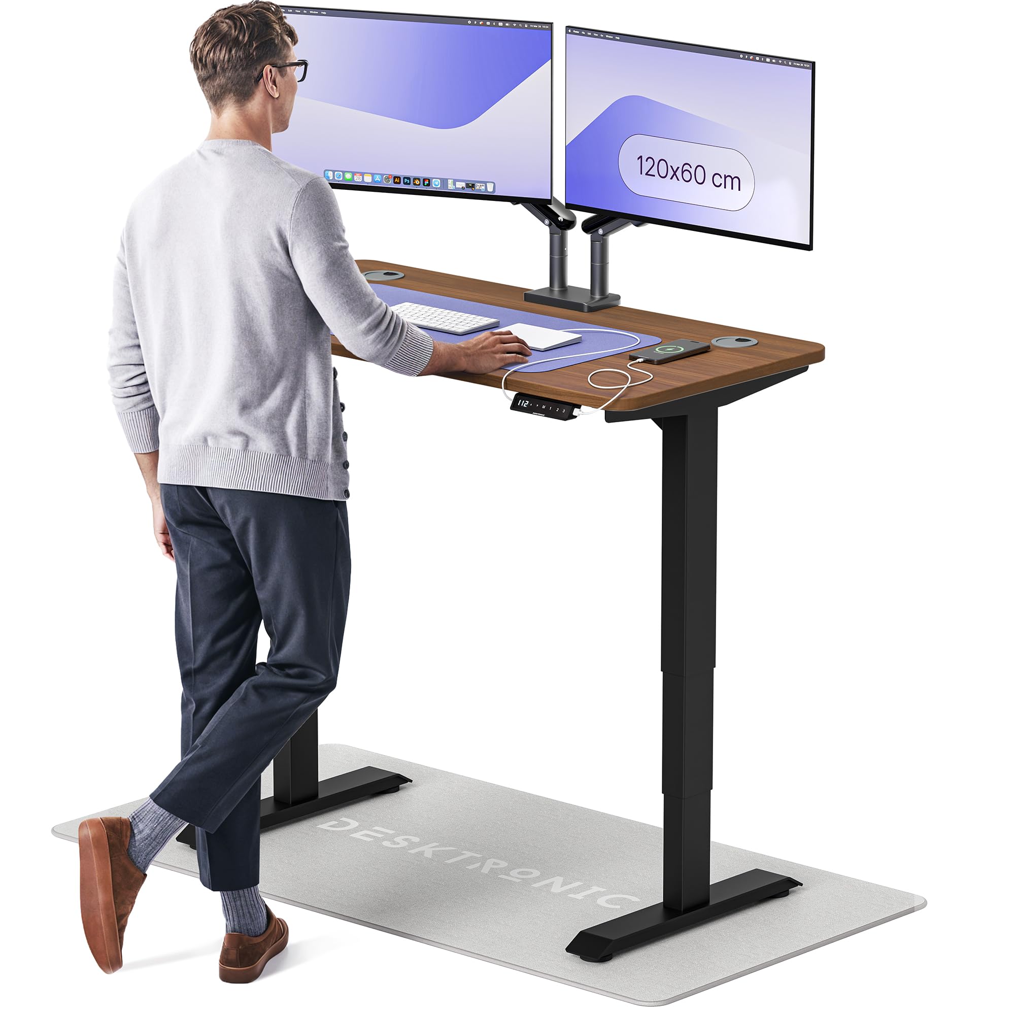 Desktronic HomePro Höhenverstellbarer Schreibtisch Elektrisch – Ergonomischer Steh Sitz Schreibtisch mit Dual Motor, Touchscreen, USB-A & USB-C