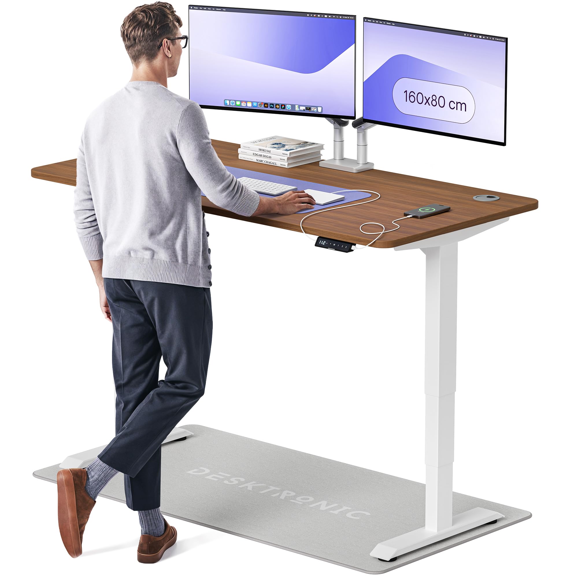 Desktronic HomePro Höhenverstellbarer Schreibtisch Elektrisch – Ergonomischer Steh Sitz Schreibtisch mit Dual Motor, Touchscreen, USB-A & USB-C
