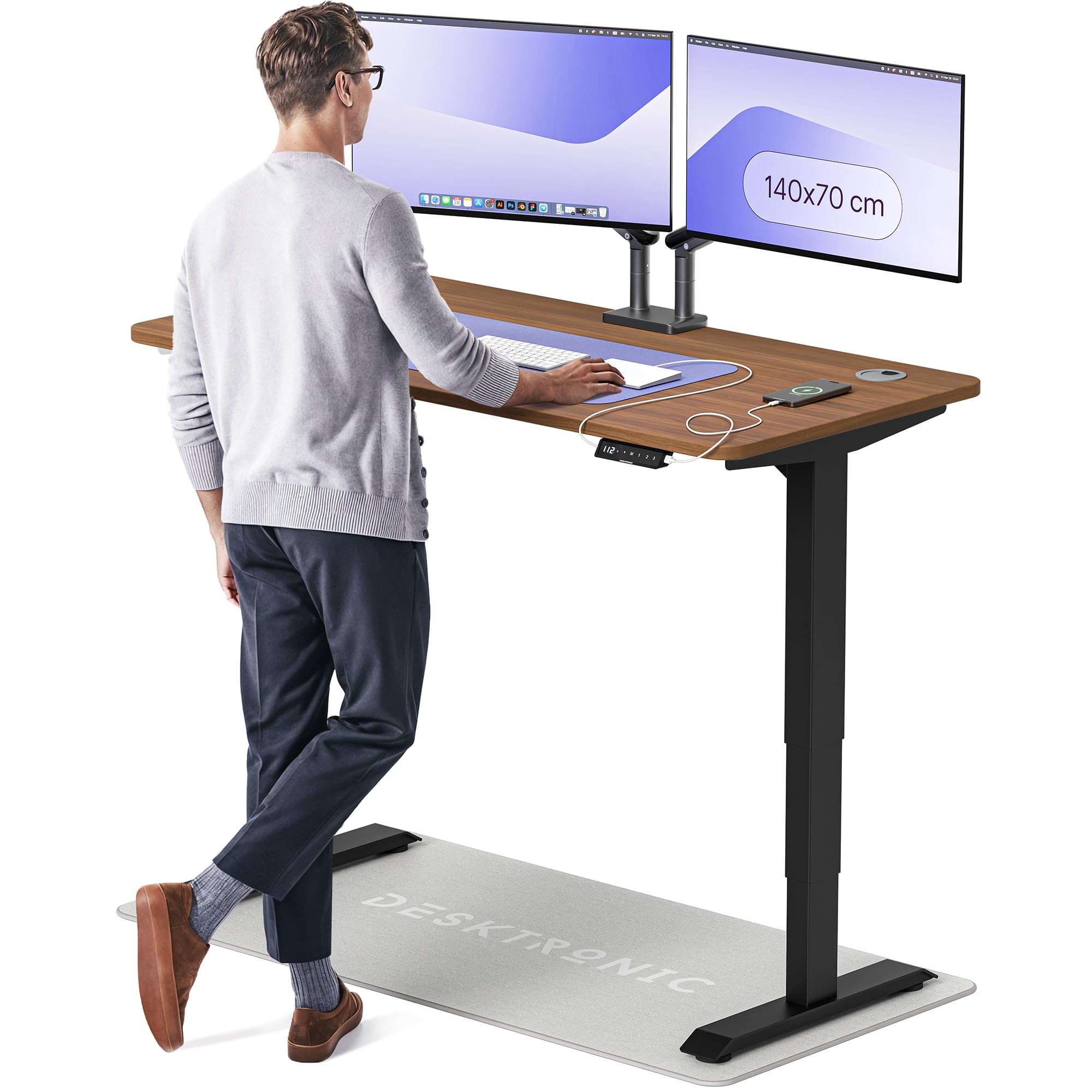 Desktronic HomePro Höhenverstellbarer Schreibtisch Elektrisch – Ergonomischer Steh Sitz Schreibtisch mit Dual Motor, Touchscreen, USB-A & USB-C