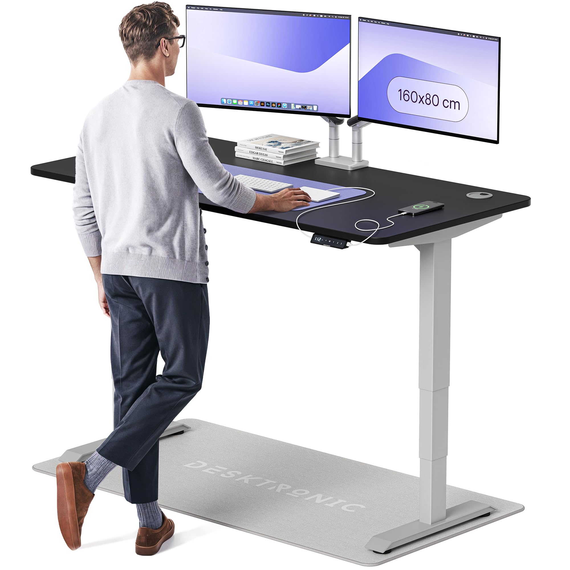 Desktronic HomePro Höhenverstellbarer Schreibtisch Elektrisch – Ergonomischer Steh Sitz Schreibtisch mit Dual Motor, Touchscreen, USB-A & USB-C