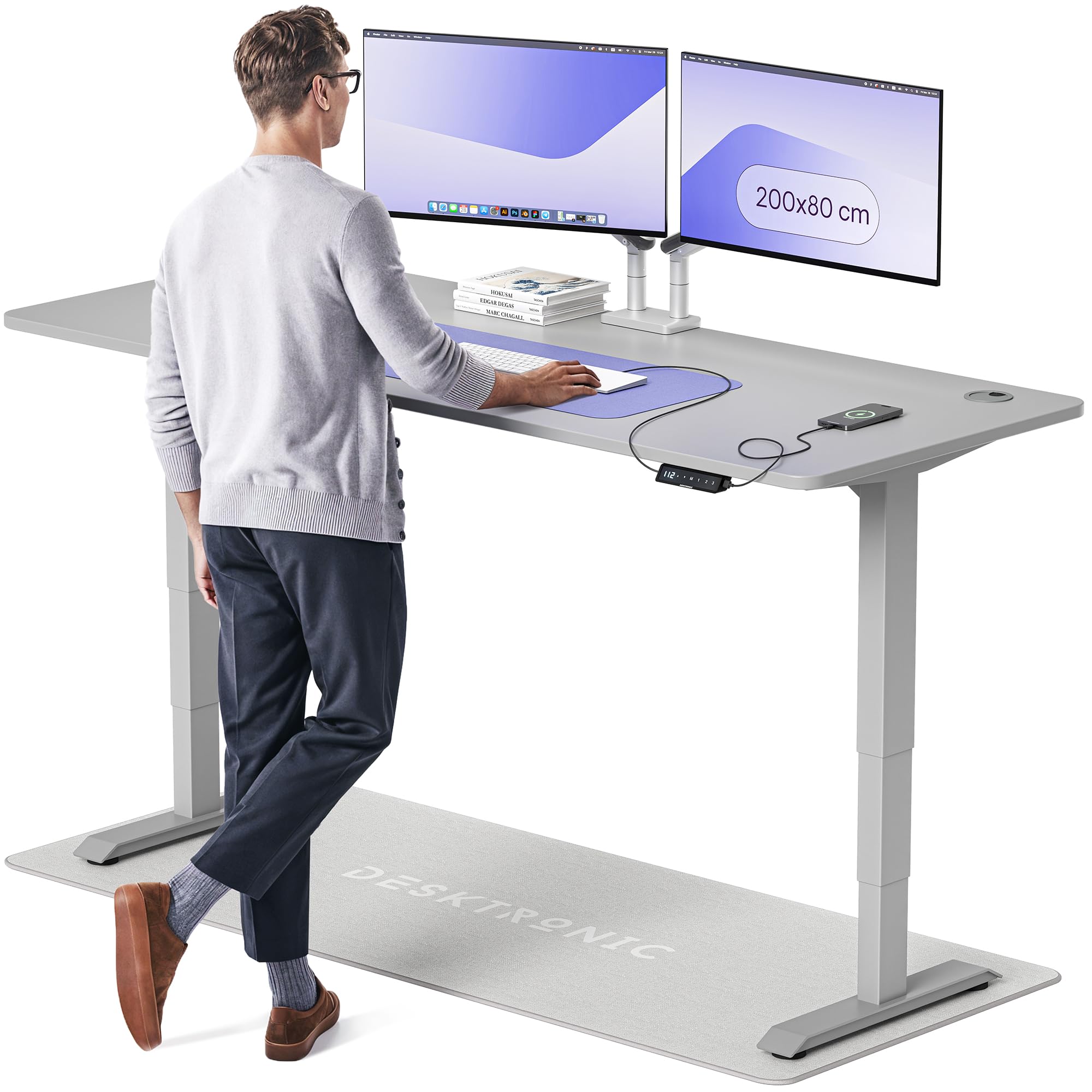 Desktronic HomePro Höhenverstellbarer Schreibtisch Elektrisch – Ergonomischer Steh Sitz Schreibtisch mit Dual Motor, Touchscreen, USB-A & USB-C