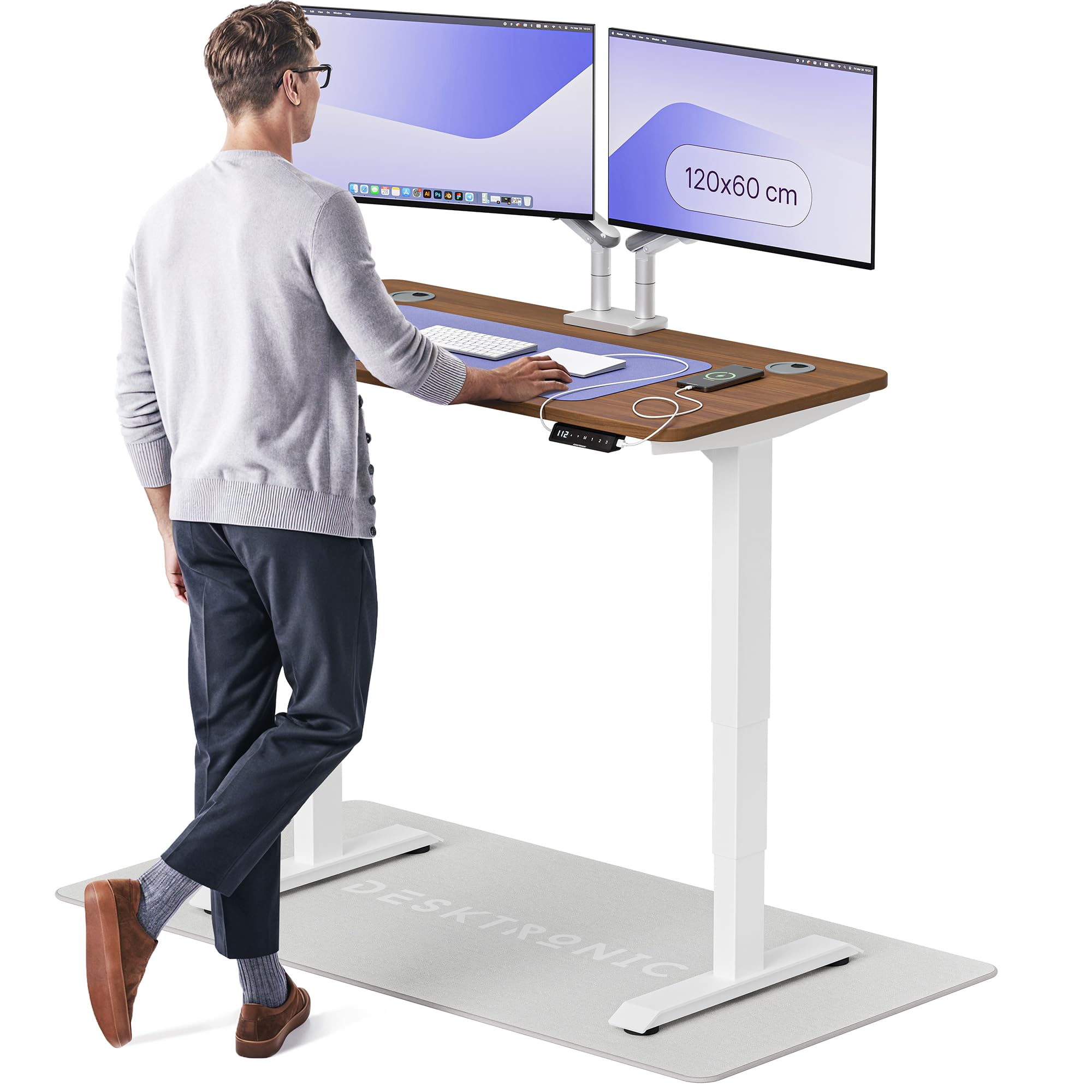 Desktronic HomePro Höhenverstellbarer Schreibtisch Elektrisch – Ergonomischer Steh Sitz Schreibtisch mit Dual Motor, Touchscreen, USB-A & USB-C