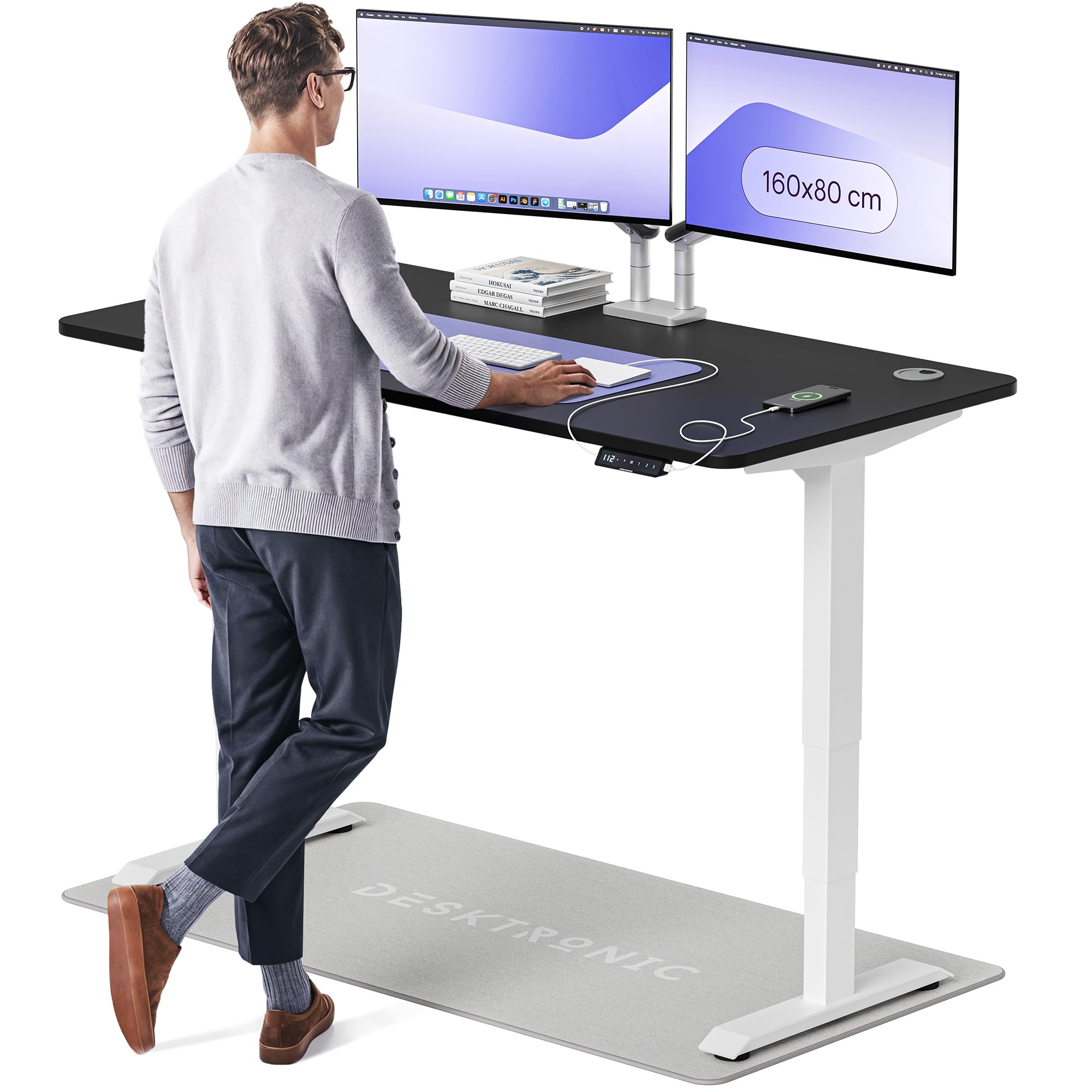 Desktronic HomePro Höhenverstellbarer Schreibtisch Elektrisch – Ergonomischer Steh Sitz Schreibtisch mit Dual Motor, Touchscreen, USB-A & USB-C