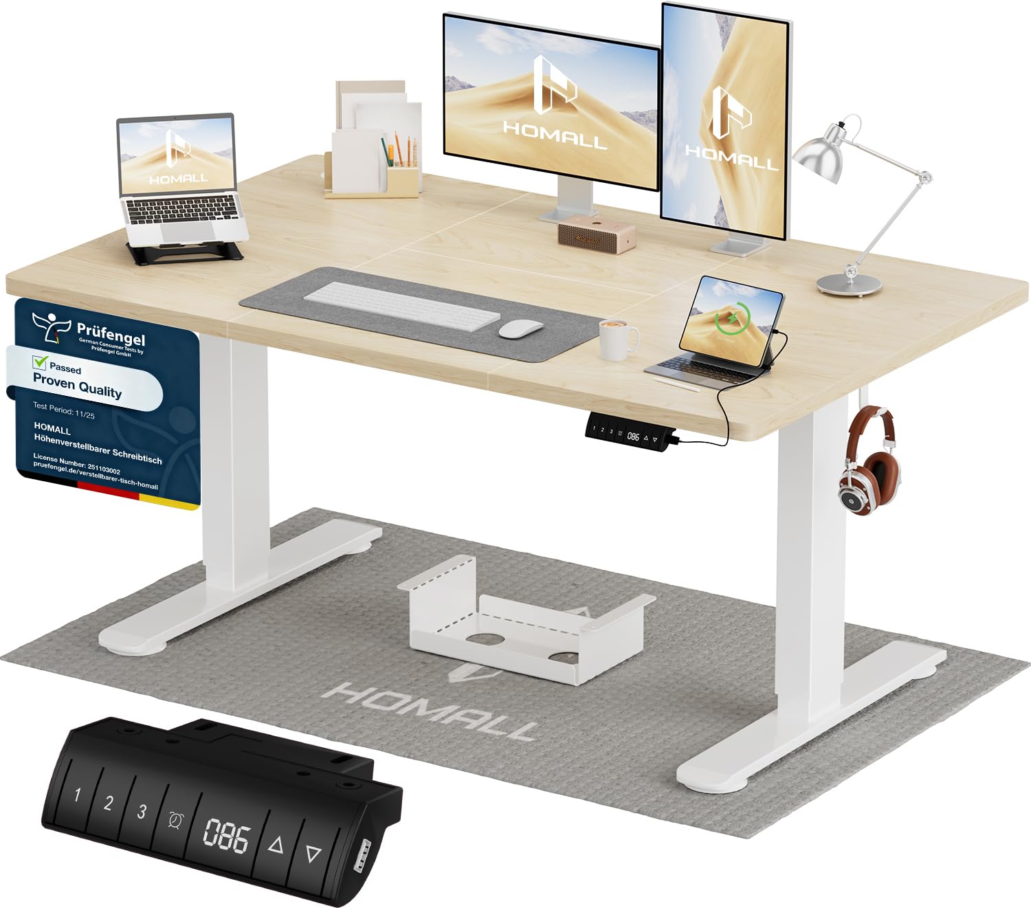 Homall Elektrischer Schreibtisch höhenverstellbar mit USB & Kabelmanagement – Standing Desk mit Memory-Funktion Weiß