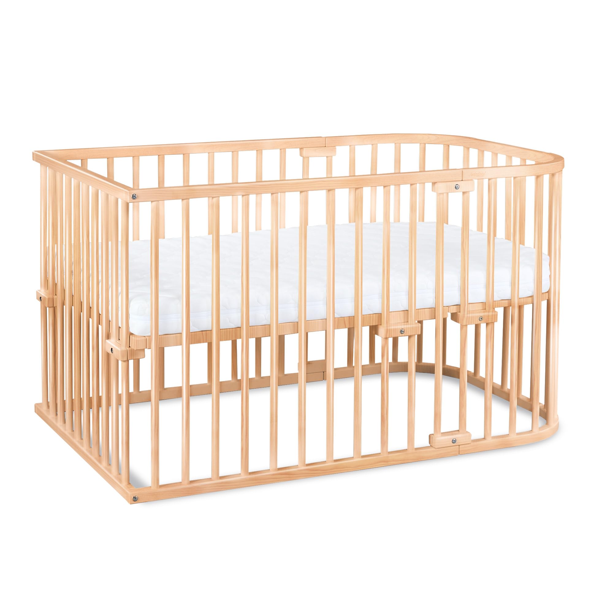 babybay Original Beistellbett aus massivem Buchenholz mit Matratze – Höhenverstellbares mitwachsendes Babybett