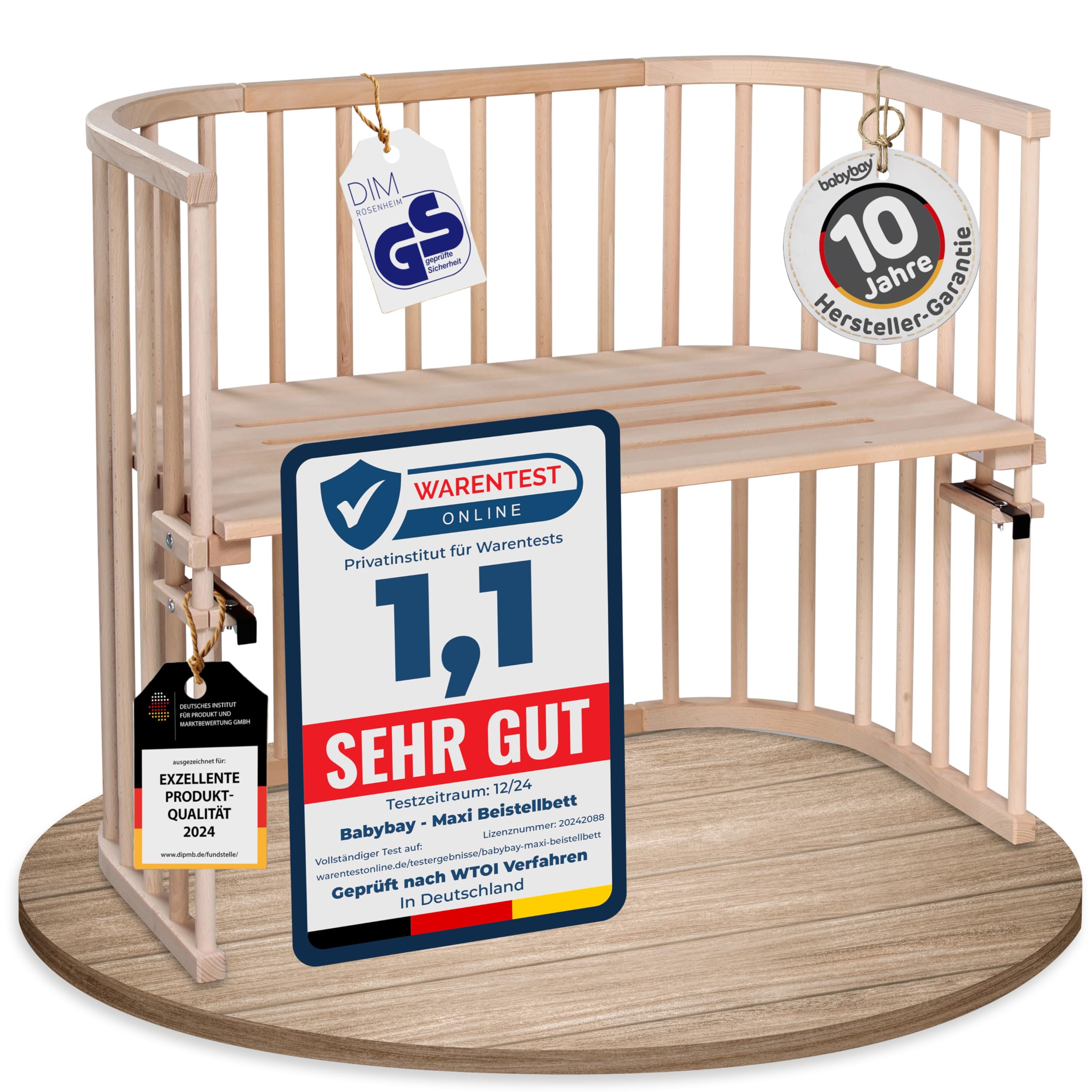 babybay Original Beistellbett aus massivem Buchenholz mit Matratze – Höhenverstellbares mitwachsendes Babybett