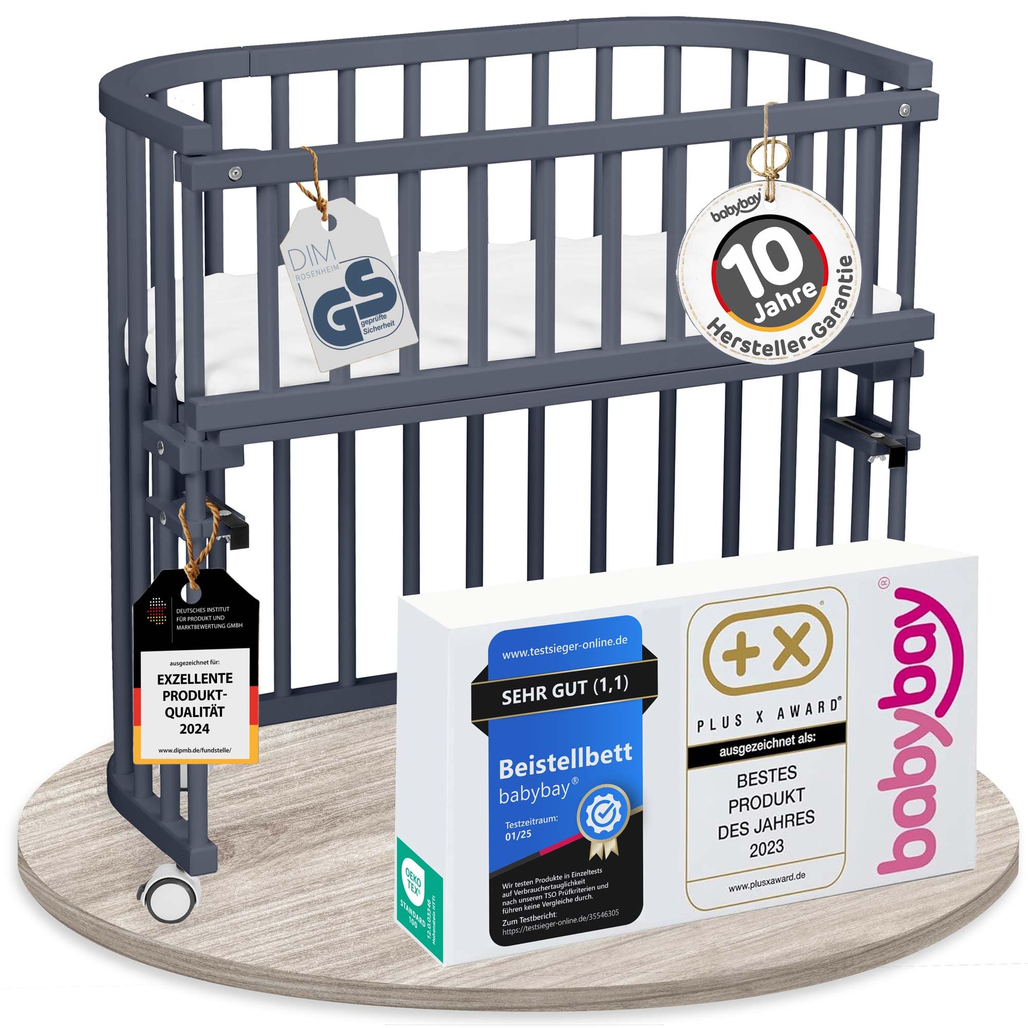 babybay Original Beistellbett aus massivem Buchenholz mit Matratze – Höhenverstellbares mitwachsendes Babybett