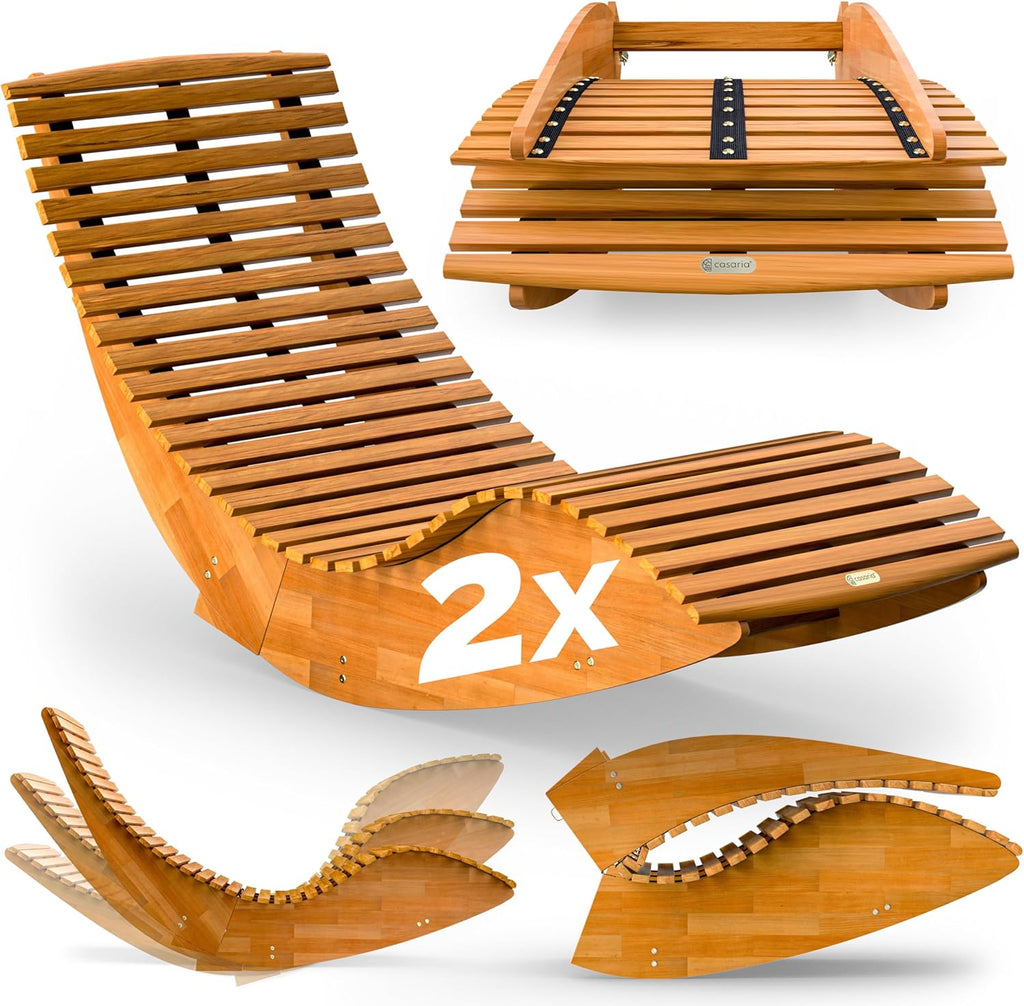 Casaria 2er Sonnenliege Akazienholz Klappbar Wetterfest FSC® Gartenliege Relaxliege bis 160kg Braun 195x60 cm