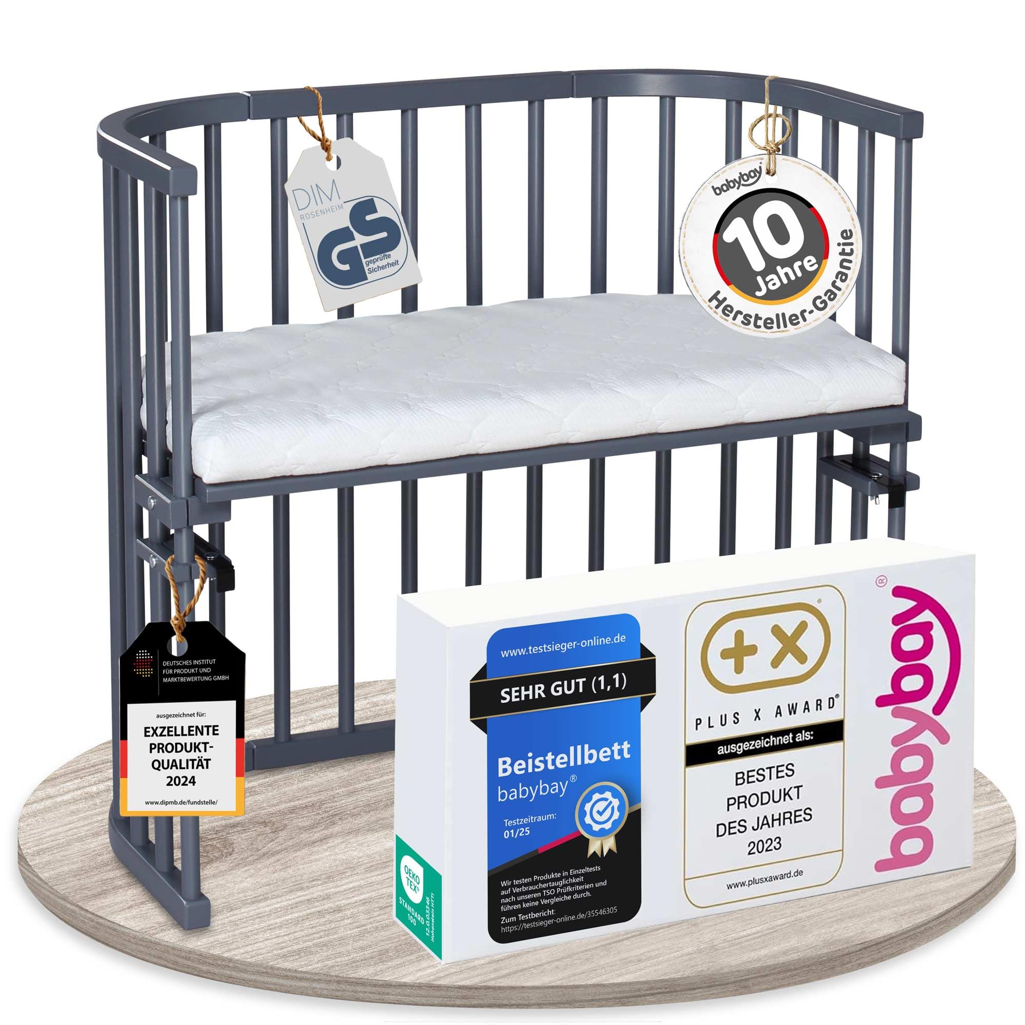 babybay Original Beistellbett aus massivem Buchenholz mit Matratze – Höhenverstellbares mitwachsendes Babybett
