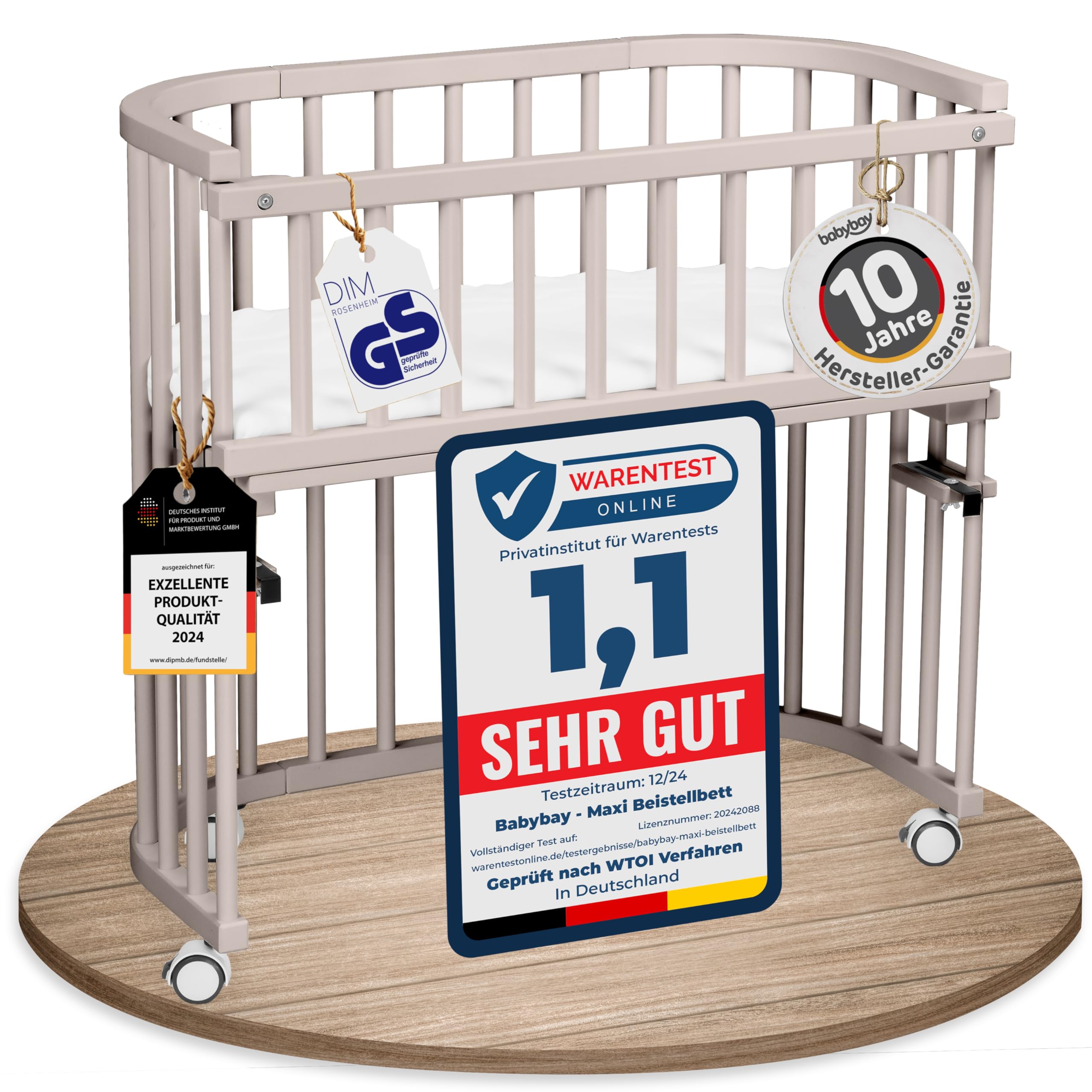 babybay Original Beistellbett aus massivem Buchenholz mit Matratze – Höhenverstellbares mitwachsendes Babybett
