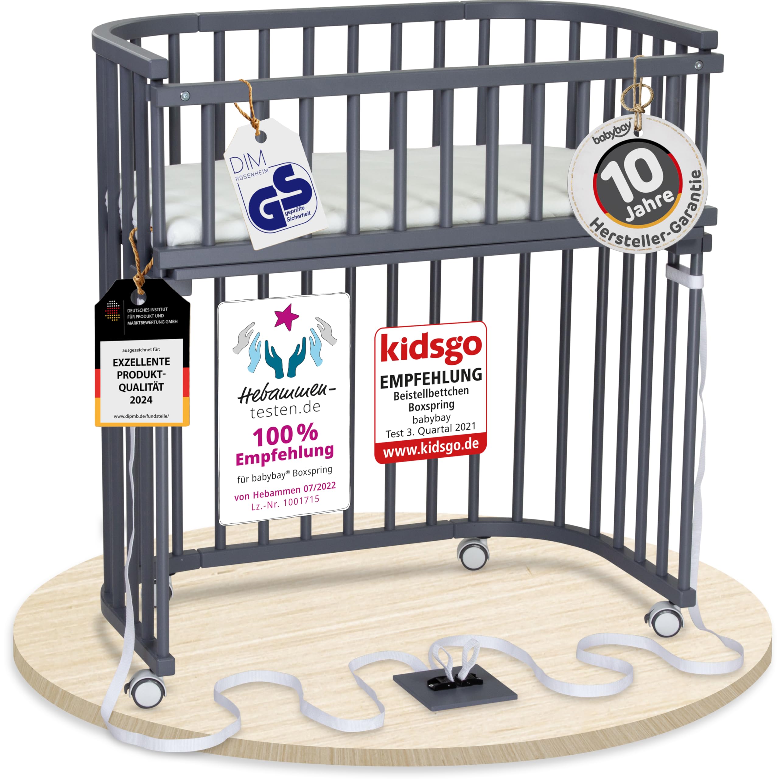 babybay Original Beistellbett aus massivem Buchenholz mit Matratze – Höhenverstellbares mitwachsendes Babybett
