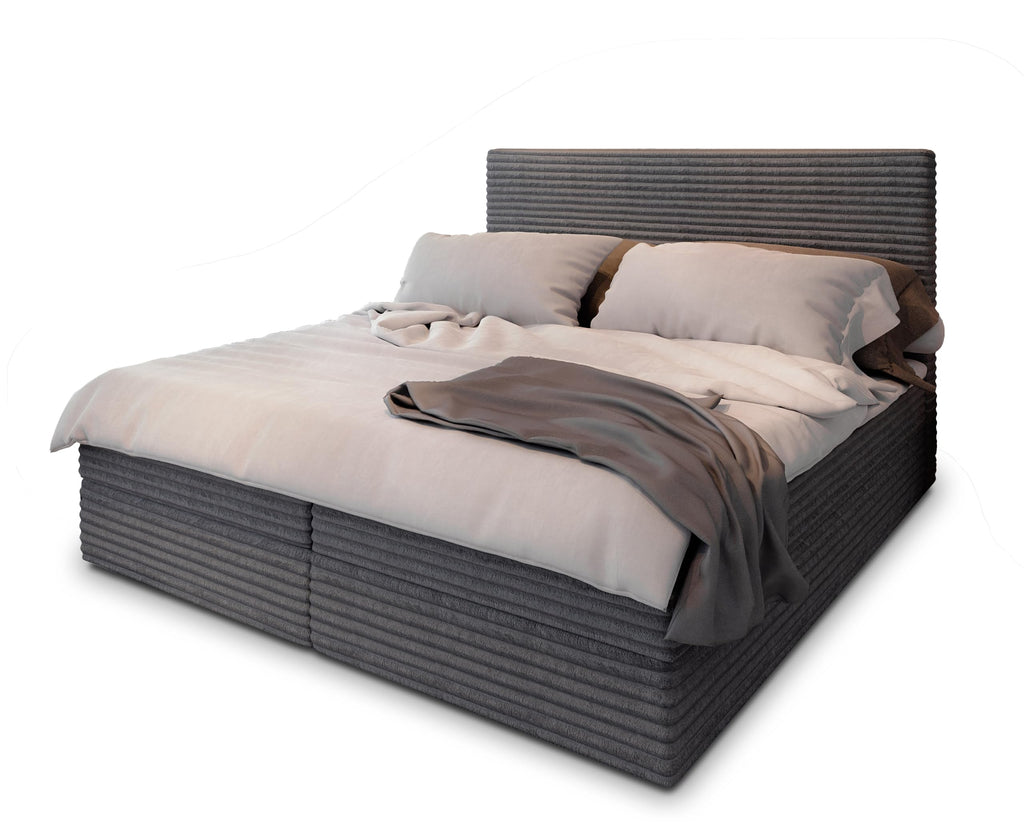 Masseno Boxspringbett PISA Polsterbett Creme mit Matratze & Topper, Bettkasten, gepolstertes Kopfteil TILIA 03