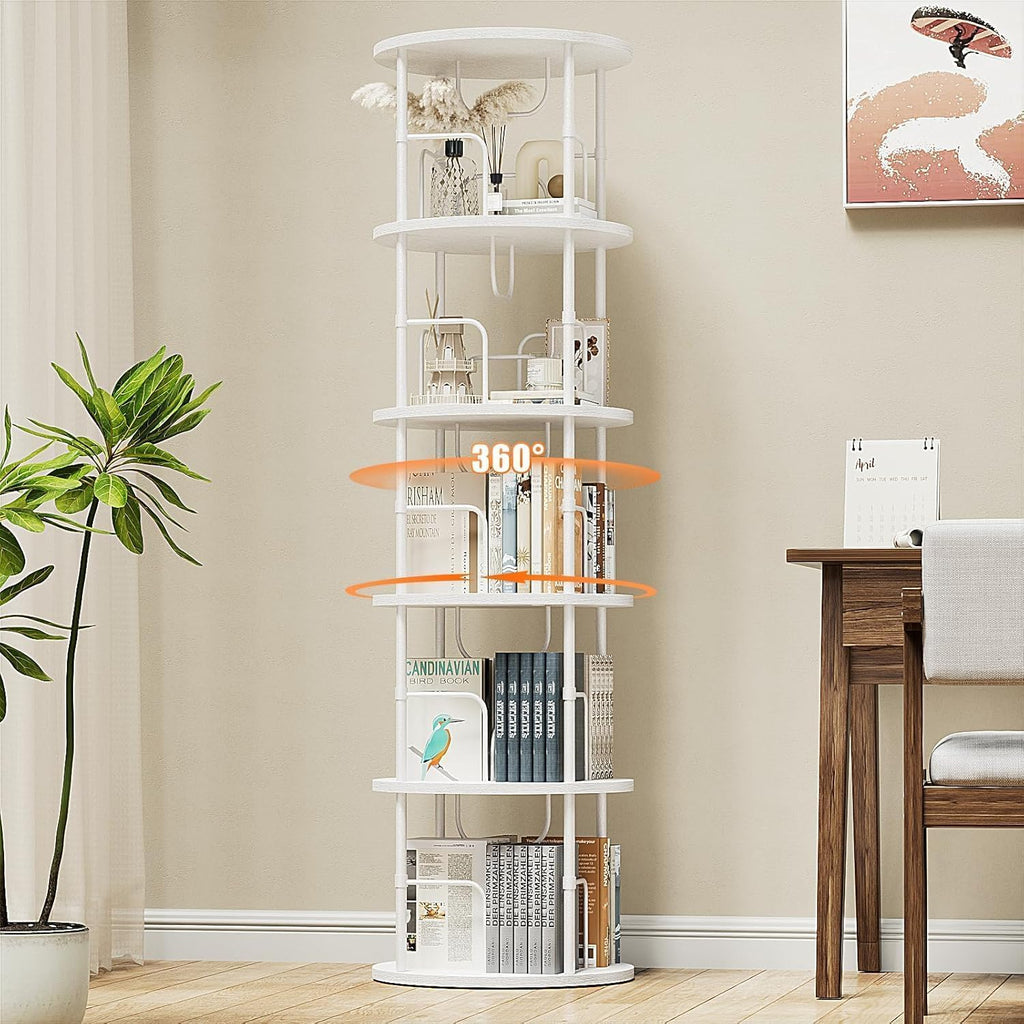 360° Drehbares Bücherregal aus Holz, Rundes Standregal mit Verstellbaren Ebenen, Freistehendes Bücherregal für Wohnzimmer, Schlafzimmer und Büro