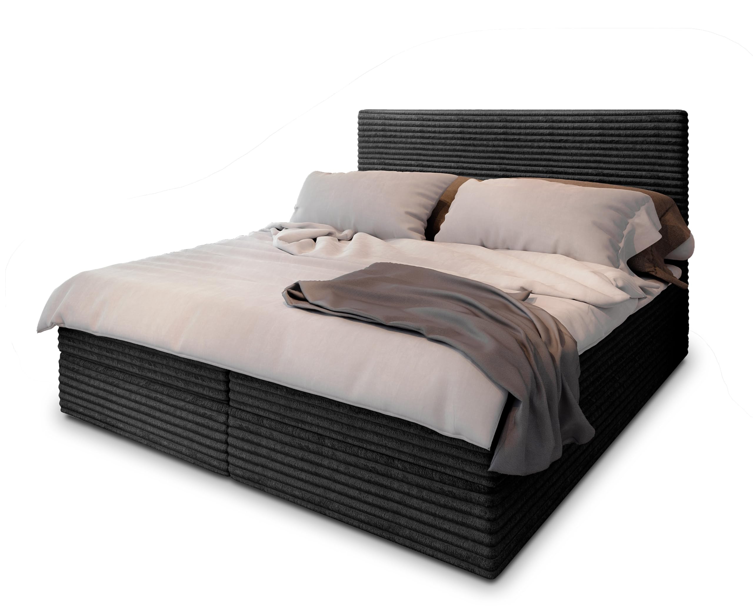 Masseno Boxspringbett PISA Polsterbett Creme mit Matratze & Topper, Bettkasten, gepolstertes Kopfteil TILIA 03
