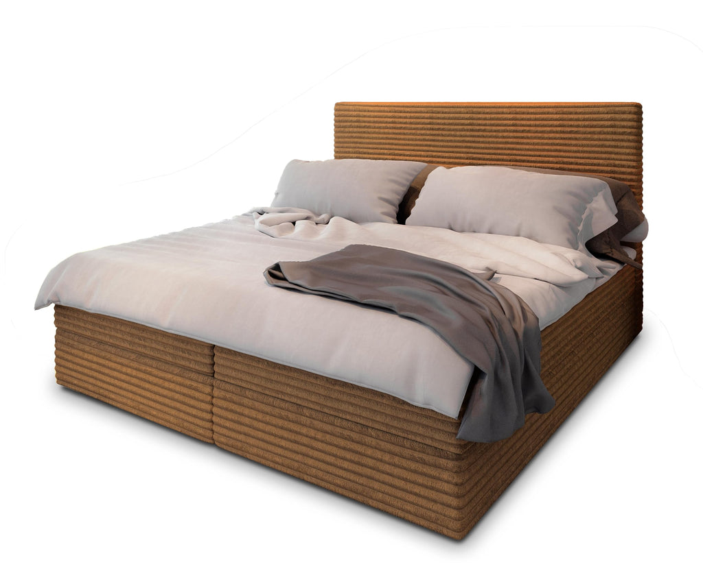Masseno Boxspringbett PISA Polsterbett Creme mit Matratze & Topper, Bettkasten, gepolstertes Kopfteil TILIA 03