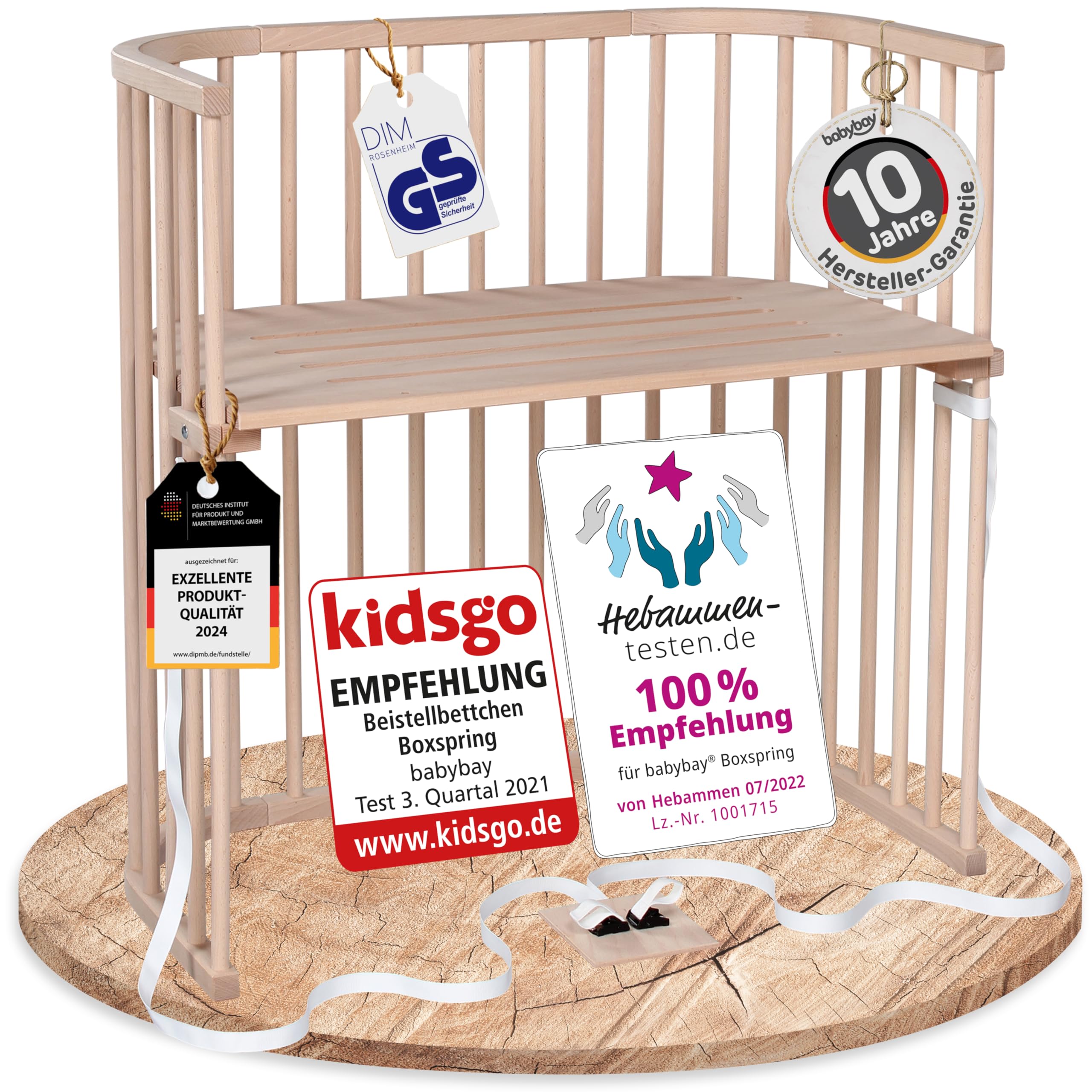babybay Original Beistellbett aus massivem Buchenholz mit Matratze – Höhenverstellbares mitwachsendes Babybett